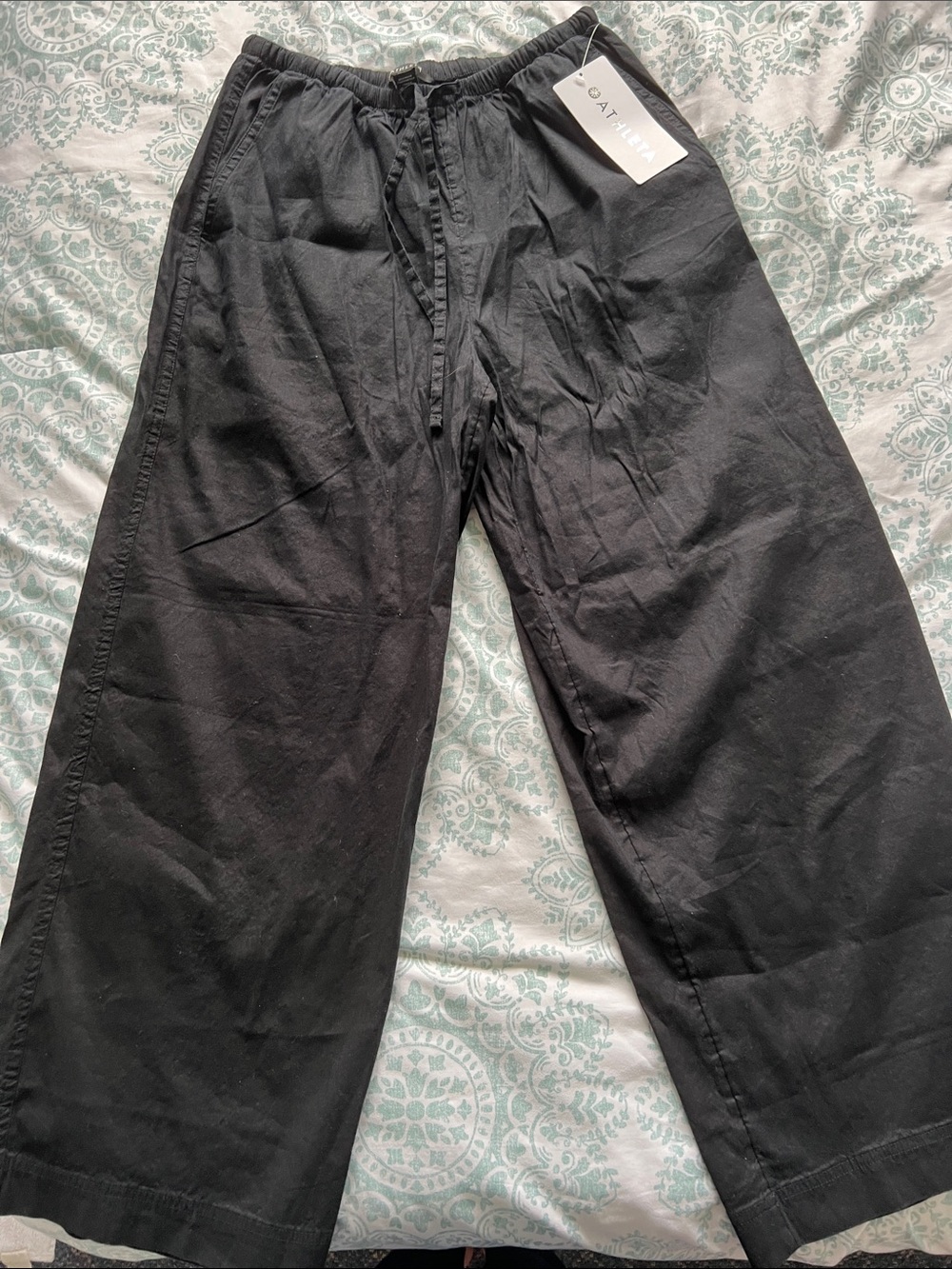 Athleta Black Paradise Mid-Rise Wide-Leg Drawstring Pants